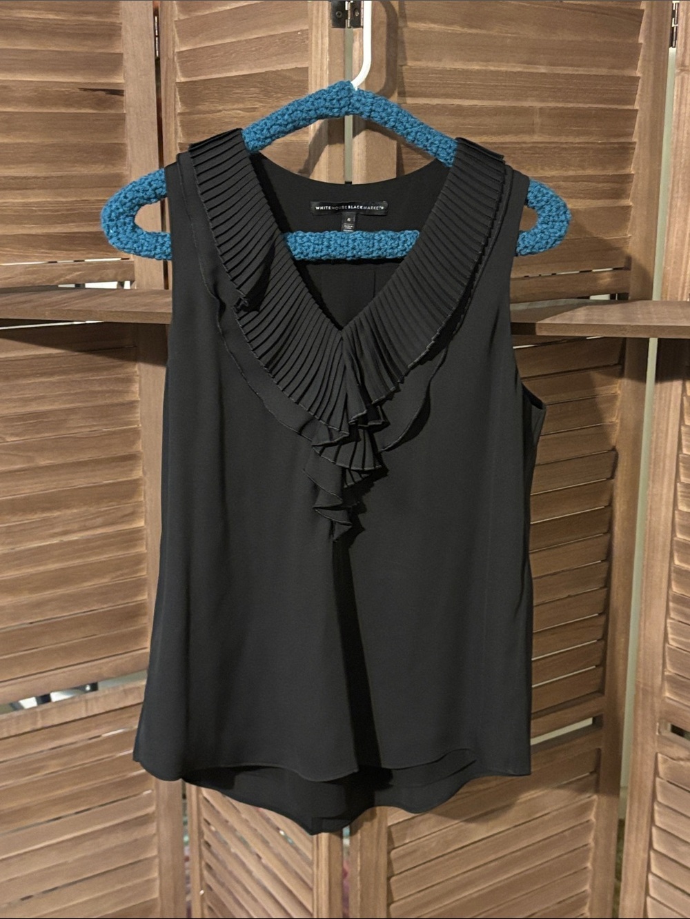 Black Pleated Ruffle V-Neck Blouse